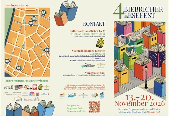 Flyer: 4. Biebricher Lesefest vom 13. bis 20. November 2026