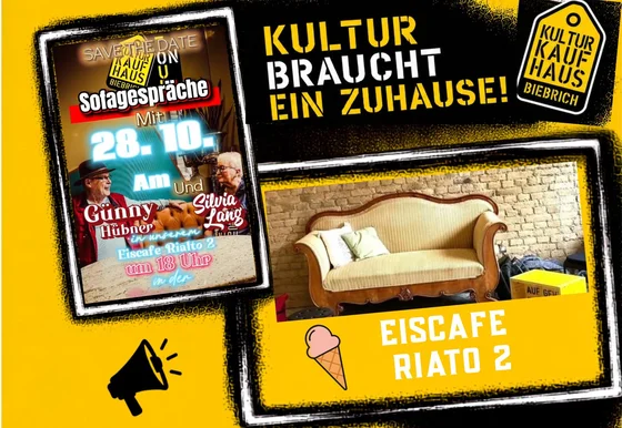 Plakat: Sofagespräche mit Günny Hübner und Silvia Lang im Eiscafé Rialto 2